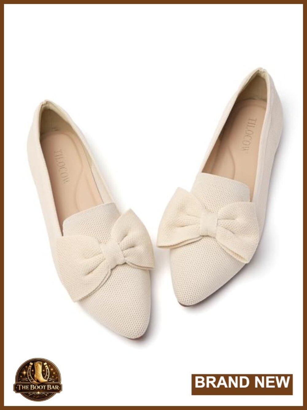 Women's Pointed Toe Knit Ballet Flats with Bow Comfortable Shoes for Work